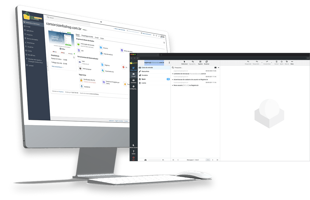 Sistema administrativo e webmail BrHospedagem